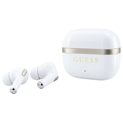 Handsfree Bluetooth Guess Glossy Gold Line Printed Classic Logo, TWS, bielej farby