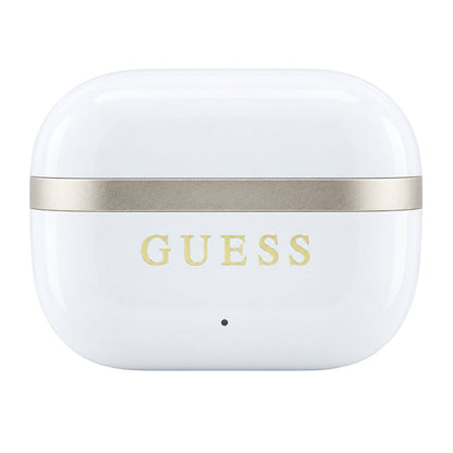 Handsfree Bluetooth Guess Glossy Gold Line Printed Classic Logo, TWS, bielej farby