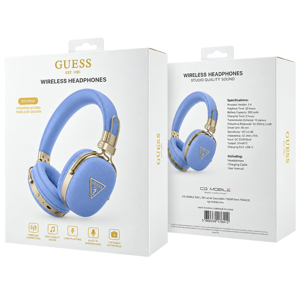 Handsfree Bluetooth Guess Grained Triangle Logo, A2DP, modrá