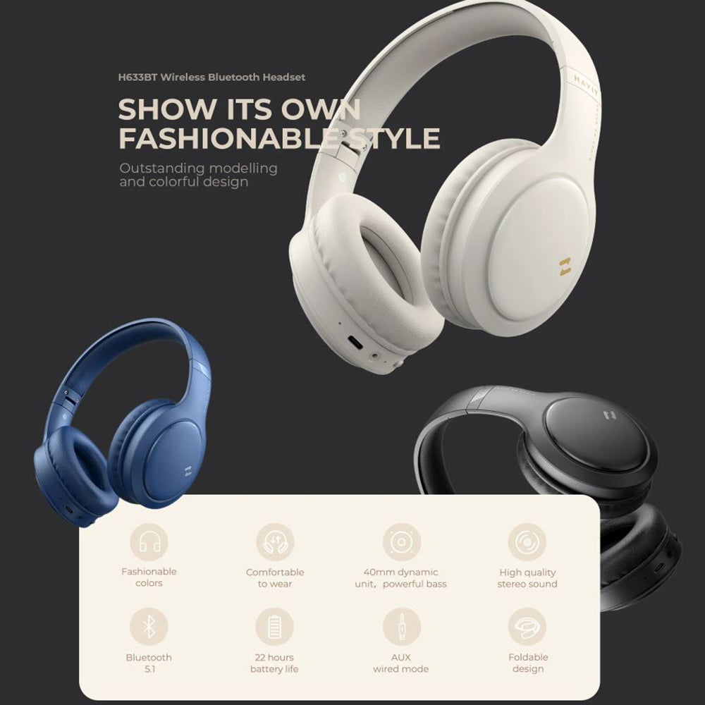 Handsfree Bluetooth HAVIT H633BT, Multipoint, A2DP, Béžová