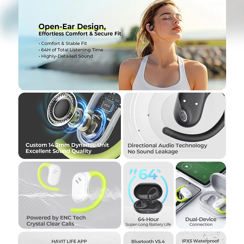 Handsfree Bluetooth HAVIT OWS915, TWS, Sivá