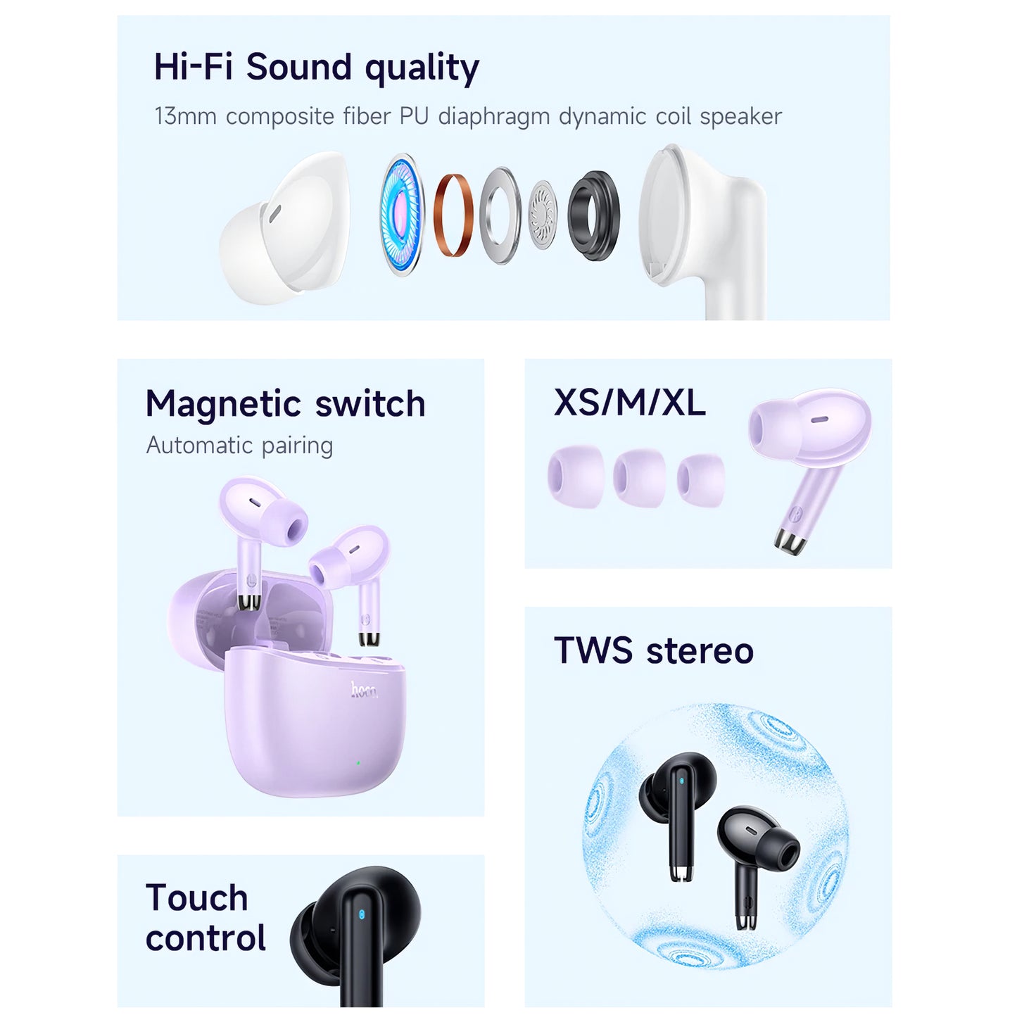 Handsfree Bluetooth Handsfree HOCO EQ2, TWS, Mov 