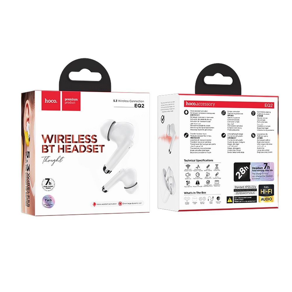 Handsfree Bluetooth HOCO EQ2, TWS, biele 