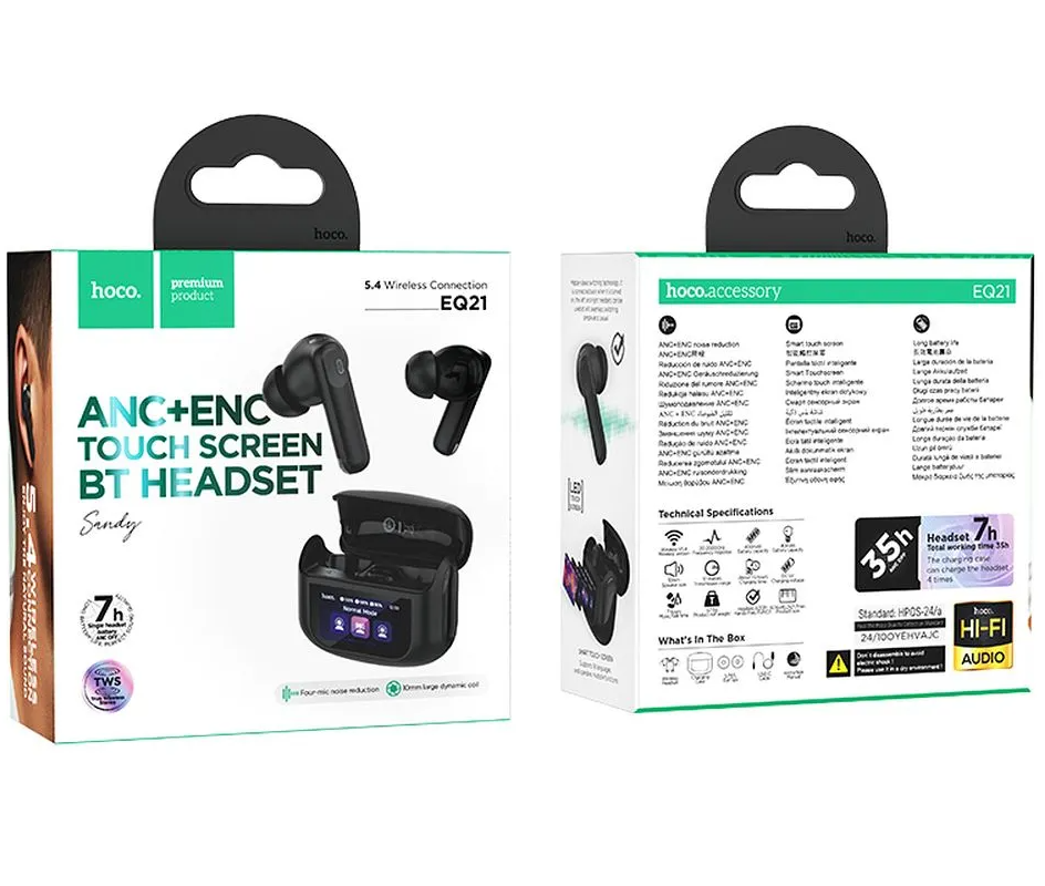 Handsfree Bluetooth HOCO EQ21, TWS, ANC, Čierna