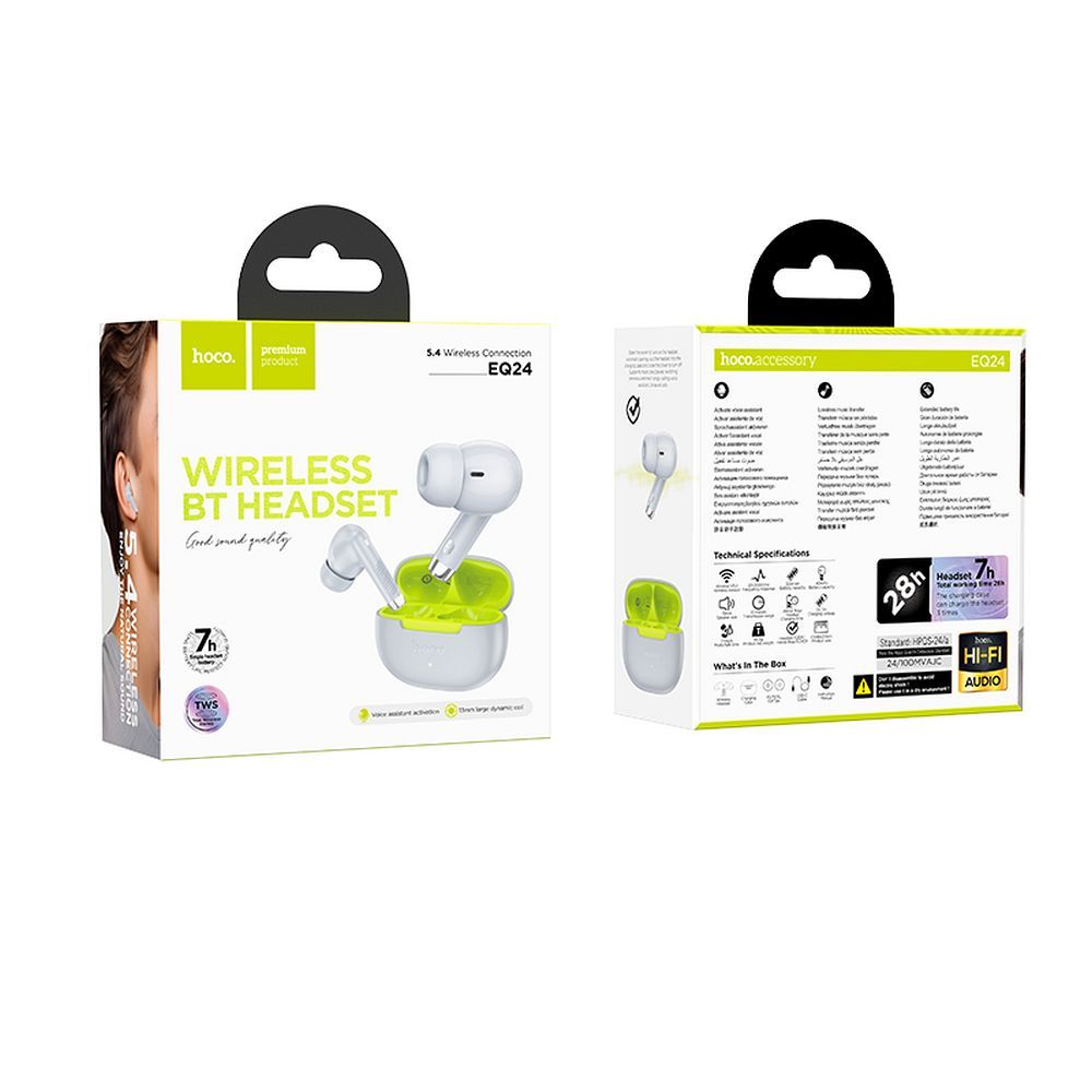 Handsfree Bluetooth HOCO EQ24, TWS, Sivá