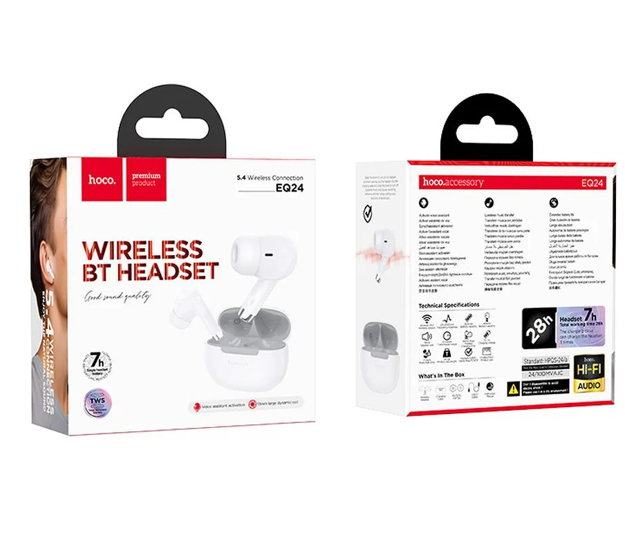 Handsfree Bluetooth HOCO EQ24, TWS, Biela