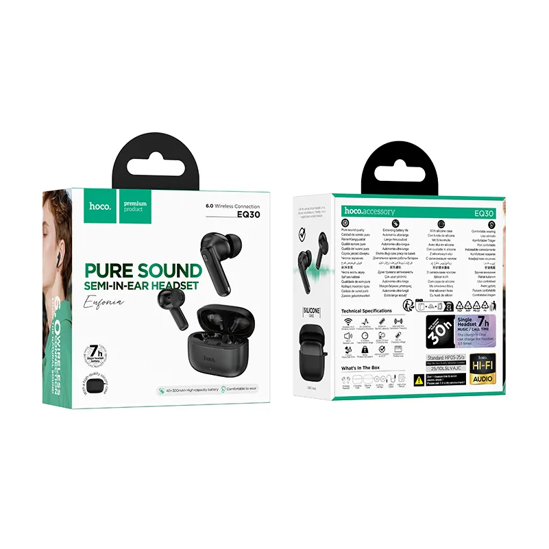 Handsfree Bluetooth HOCO EQ30, TWS, Čierna