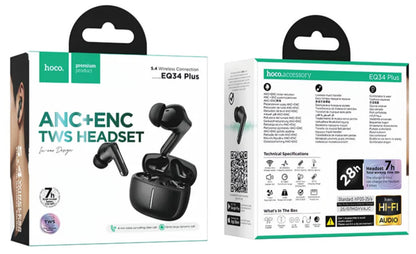 Handsfree Bluetooth HOCO EQ34 Plus, TWS, ANC, Čierna
