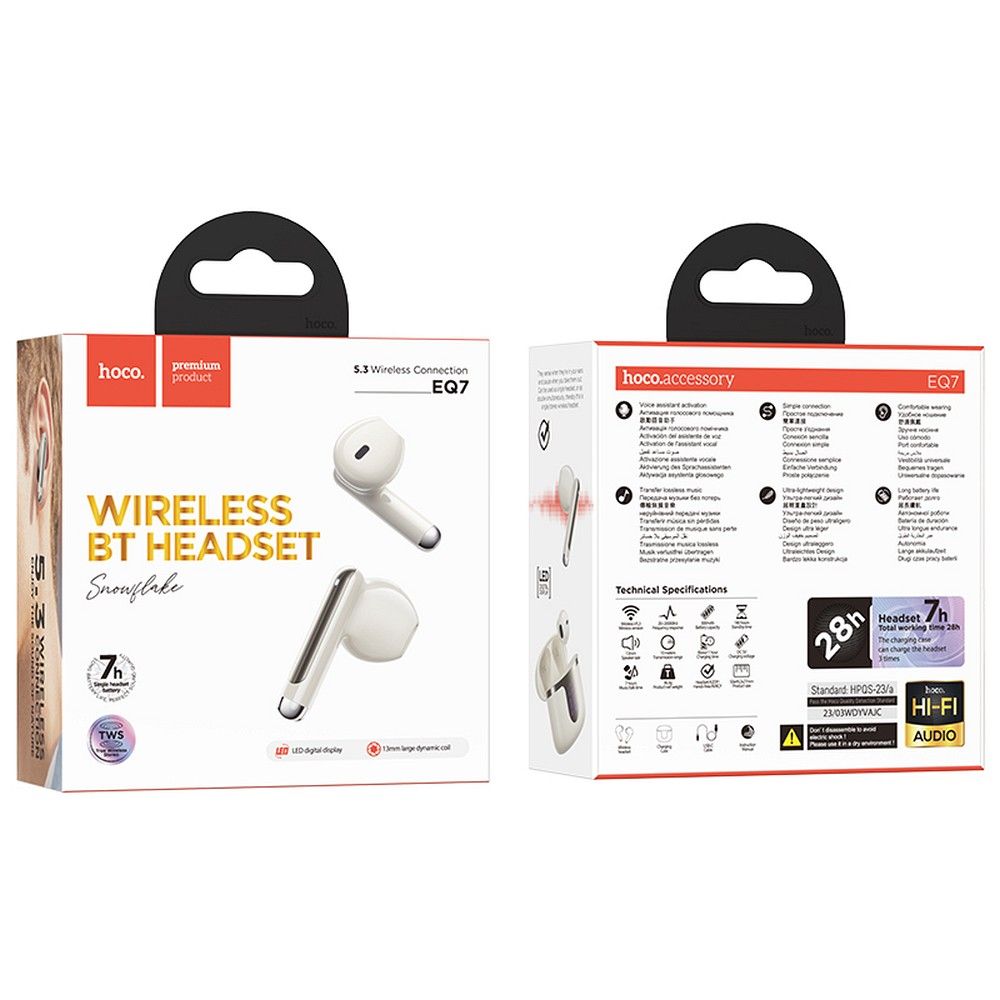 Handsfree Bluetooth HOCO EQ7, TWS, Biela