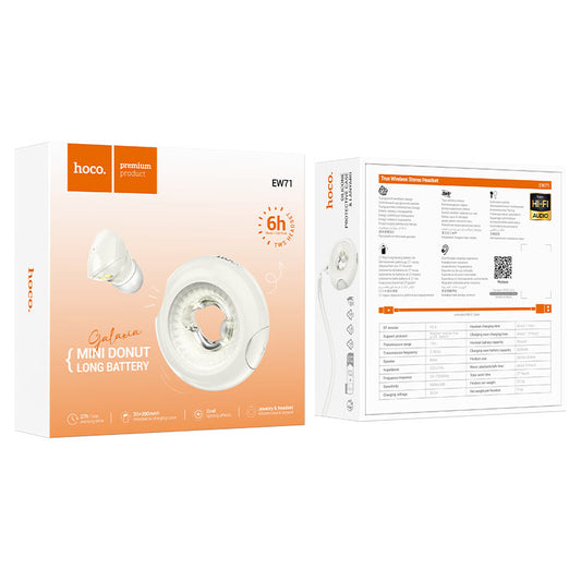 Handsfree Bluetooth HOCO EW71 Mini Donut, TWS, biela