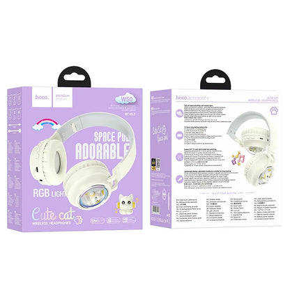 Handsfree Bluetooth HOCO W50 Kids Cute Cat, A2DP, Biela