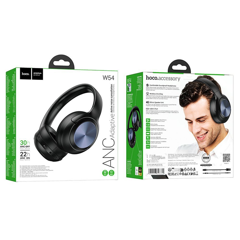Handsfree Bluetooth HOCO W54, A2DP, ANC, Čierna