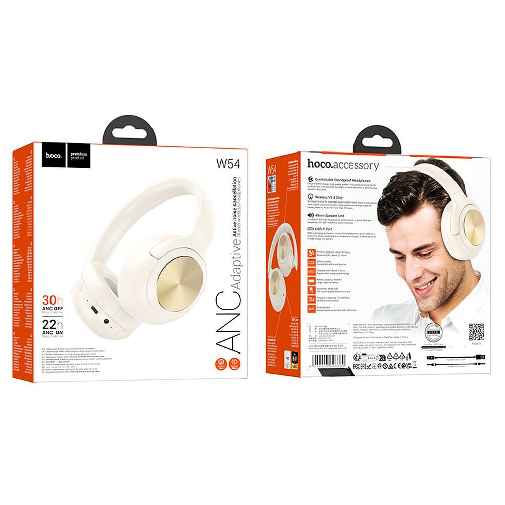 Handsfree Bluetooth HOCO W54, A2DP, ANC, Biela