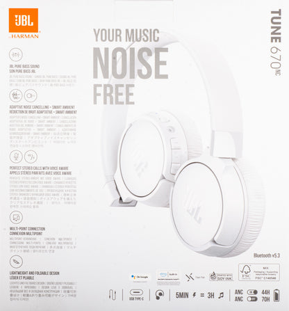 Handsfree Bluetooth JBL Tune 670NC, MultiPoint, A2DP, ANC, Biely JBLT670NCWHTAP