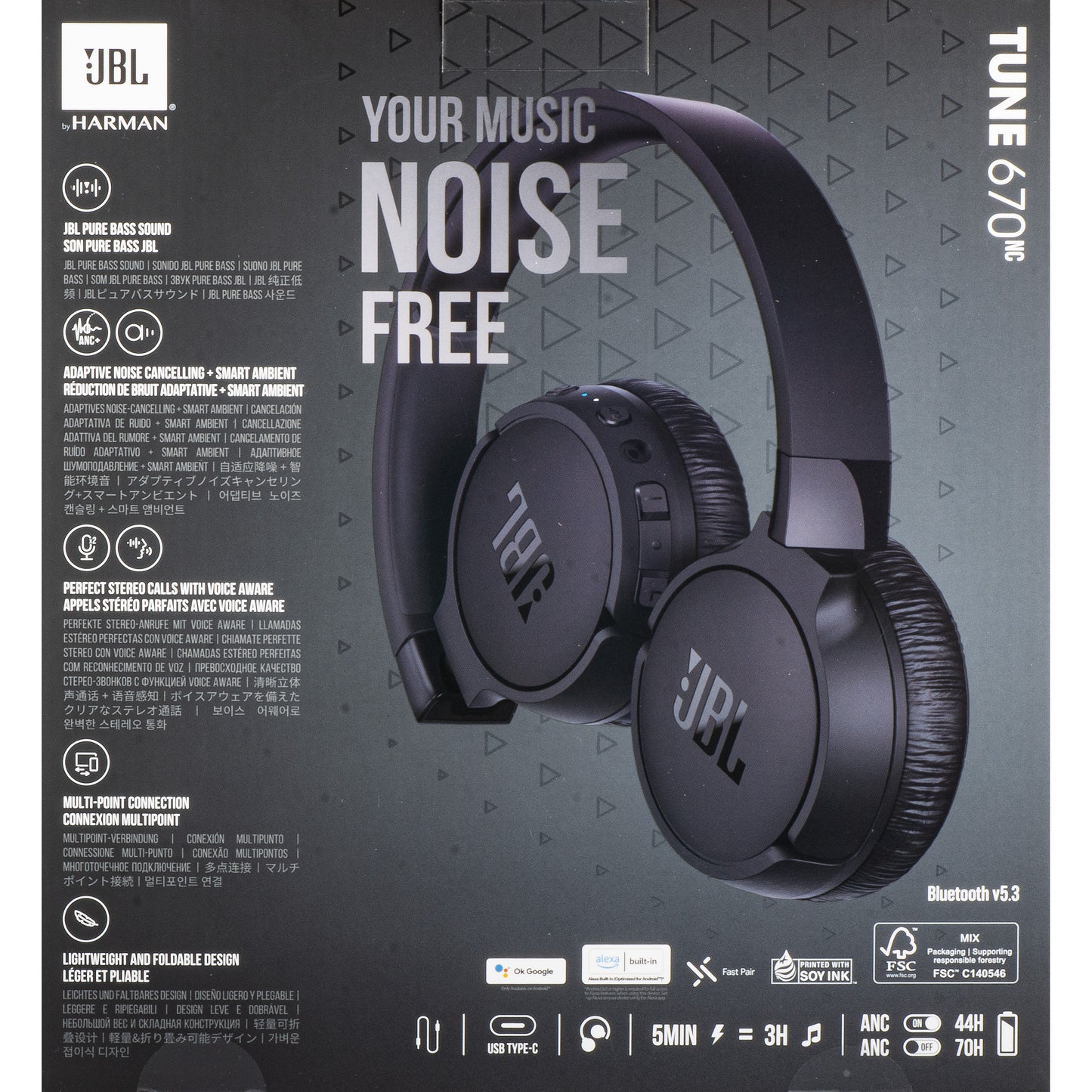 Handsfree Bluetooth JBL Tune 670NC, MultiPoint, A2DP, ANC, Čierna JBLT670NCBLKAP