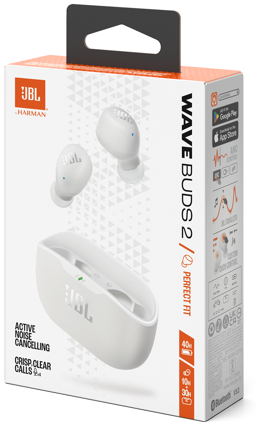 Handsfree Bluetooth JBL Wave Buds 2, TWS, ANC, MultiPoint, Biely JBLWBUDS2WHT