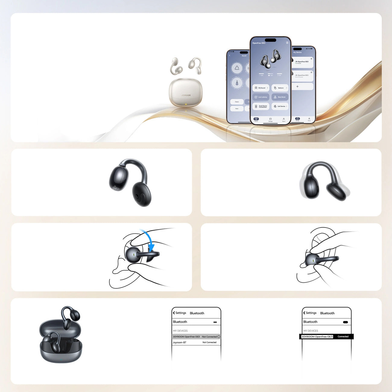 Handsfree Bluetooth Joyroom Openfree JR-OE3, TWS, Strieborný