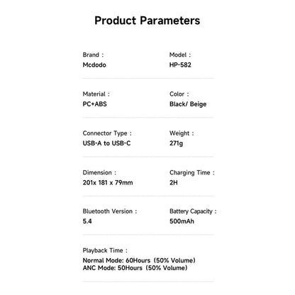 Handsfree Bluetooth McDodo HP-5820 T03, A2DP, ANC, Čierna