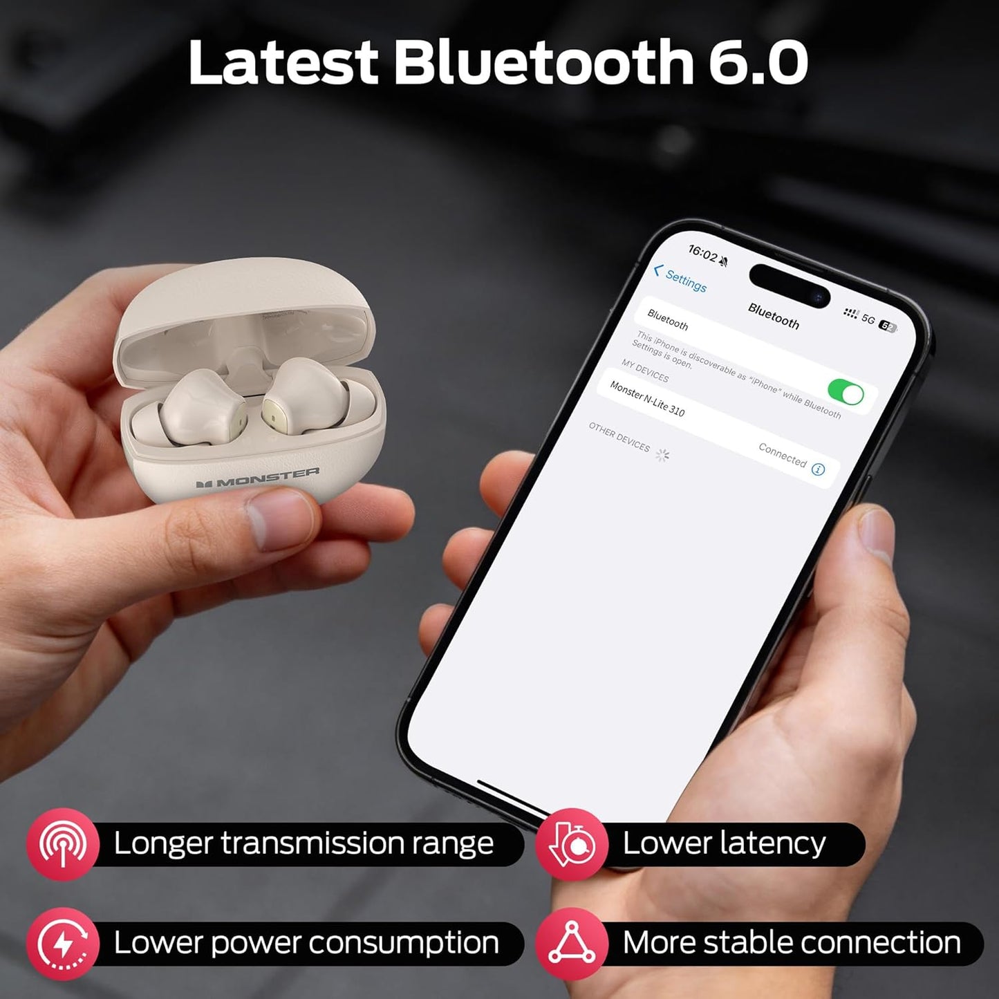 Handsfree Bluetooth Monster N-Lite 310, TWS, Svetlo krémová