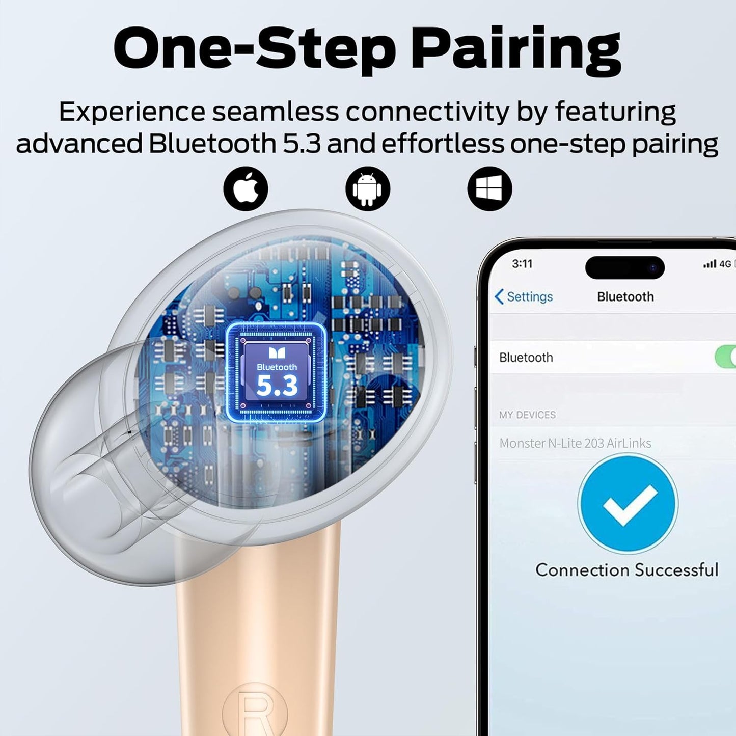 Handsfree Bluetooth Monster N-Lite 203 AirLinks, TWS, Zlatá