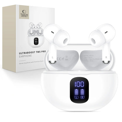 Handsfree Bluetooth Tech-Protect Ultraboost Pro G2, TWS, Biela
