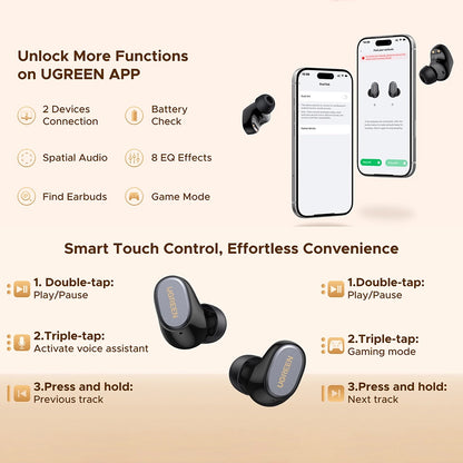 Handsfree Bluetooth UGREEN Dots (75628), TWS, MultiPoint, Čierna
