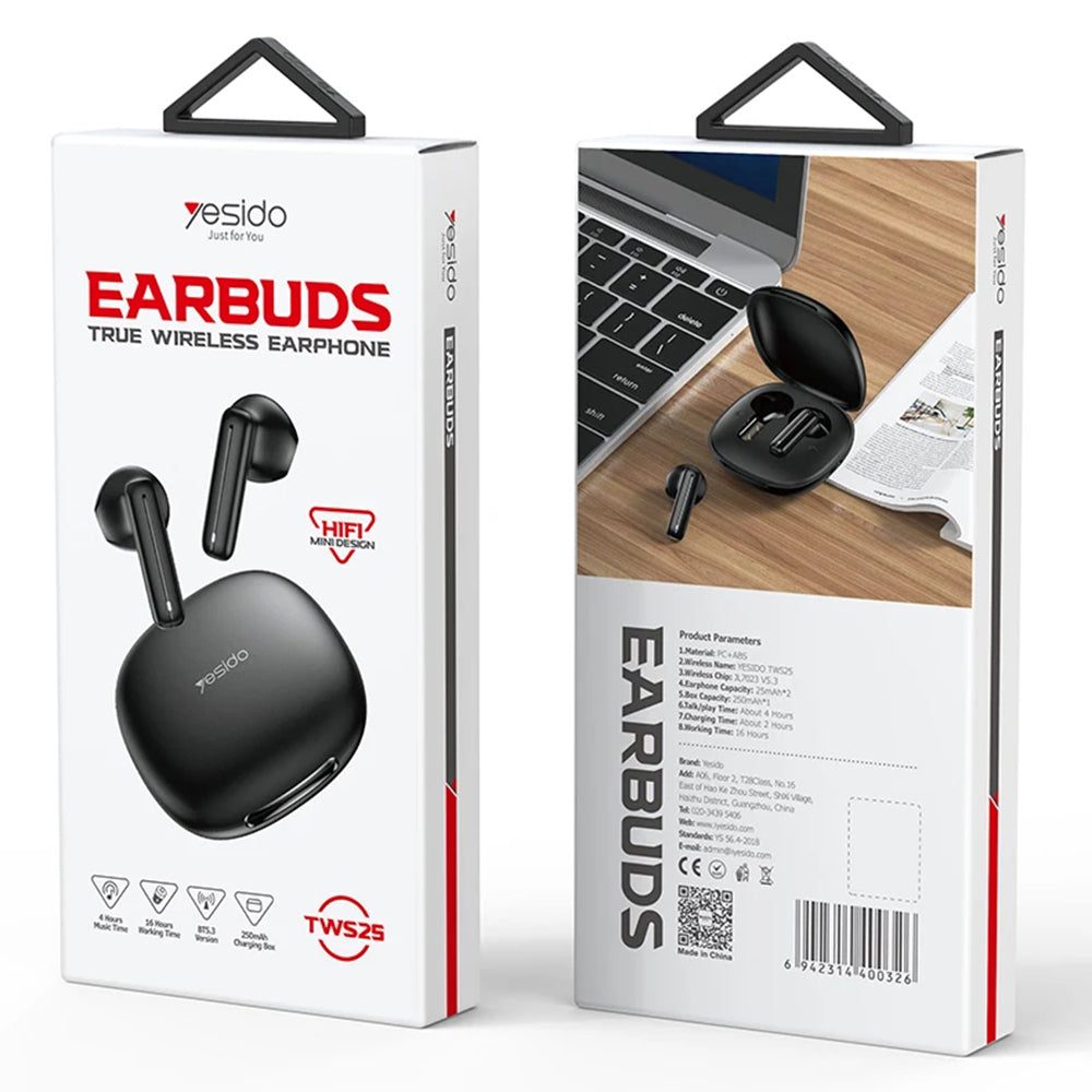 Handsfree Bluetooth Yesido TWS25, TWS, Čierna