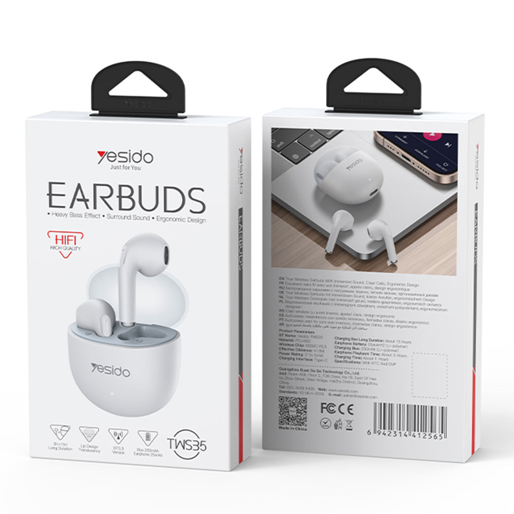 Handsfree Bluetooth Yesido TWS35, TWS, Biely