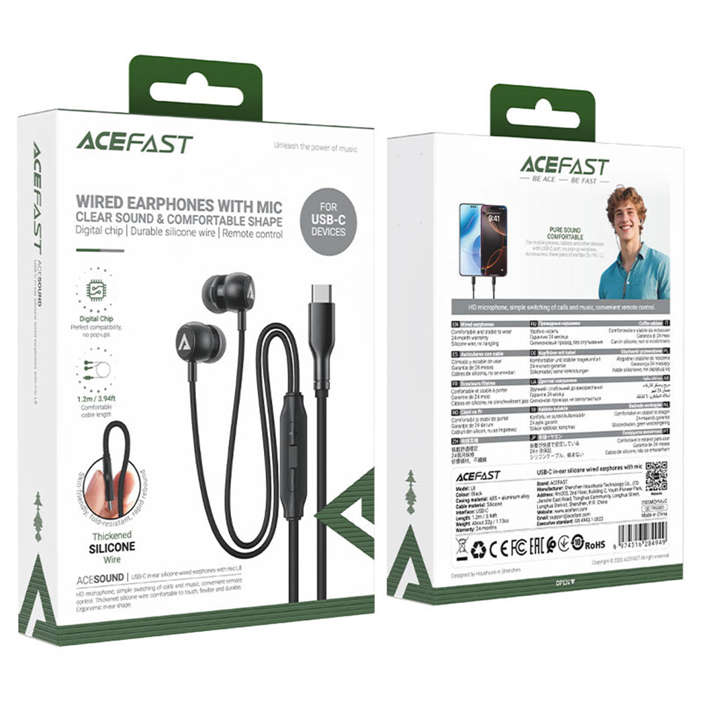 Handsfree USB-C Acefast L8, 1.2m, Sivá