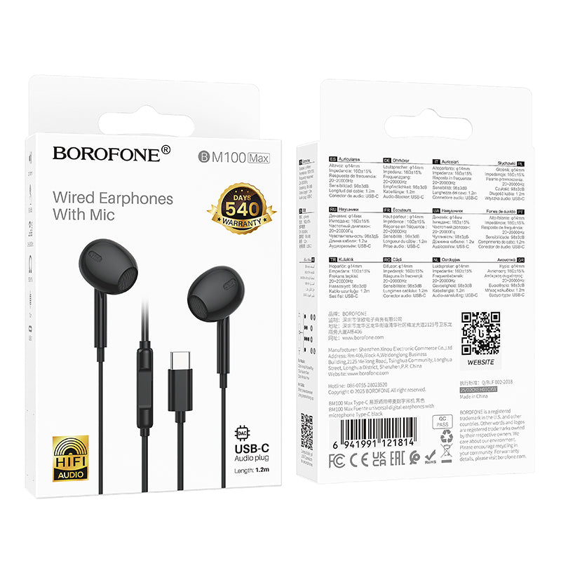 Handsfree USB-C Borofone BM100 Max Fuente, Čierna