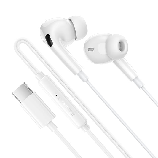 Handsfree USB-C Borofone BM100 Pro Fuente, Biela