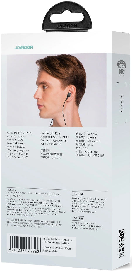Handsfree USB-C Joyroom JR-EC07, Čierna