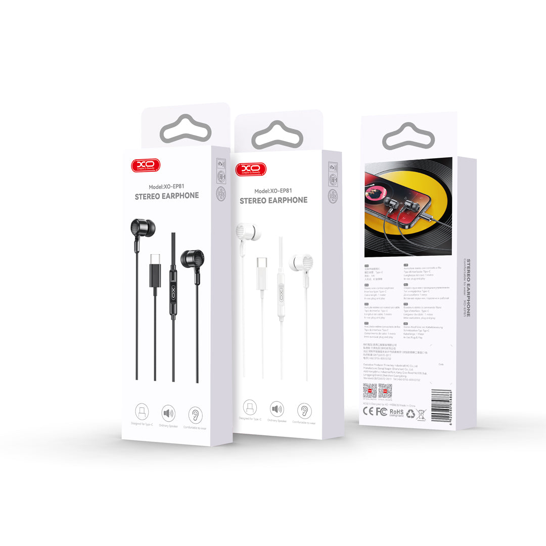 Handsfree USB-C XO Design EP81, Čierna