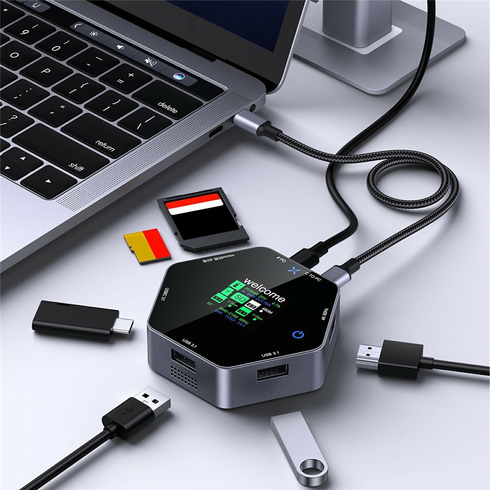 Multifunkčný OEM hub YC-931, 8v1, sivý