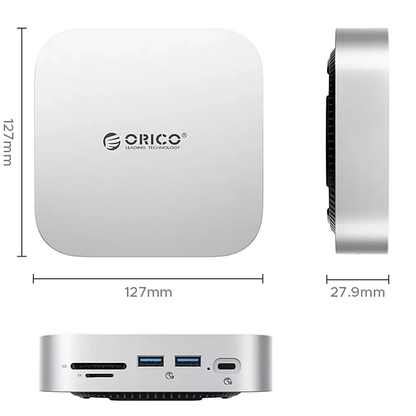 Multifunkčný hub Orico MiniLink M48PR pre Apple Mac Mini M4, 9v1, strieborný