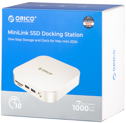 Multifunkčný hub Orico MiniLink M48PR pre Apple Mac Mini M4, 9v1, strieborný