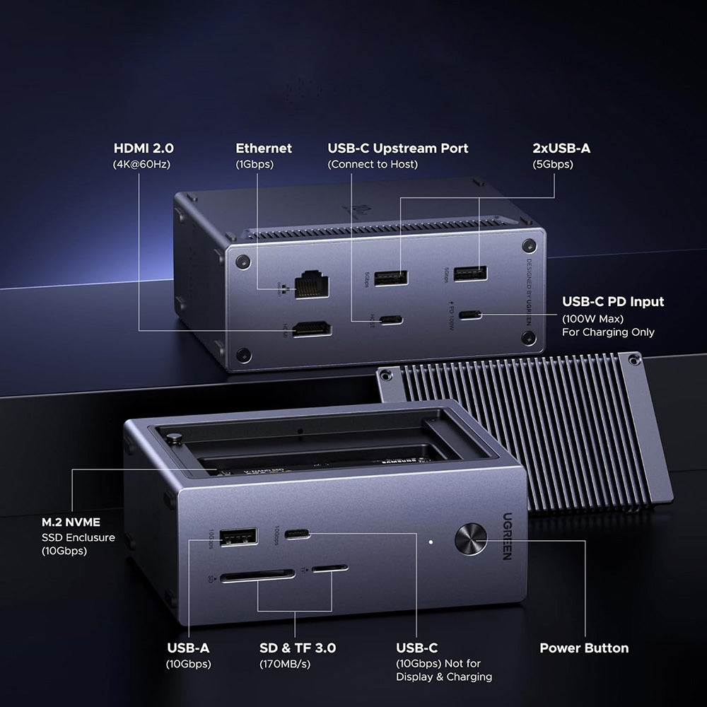 Multifunkčný Hub UGREEN CM923 (55735), 10v1, Sivý