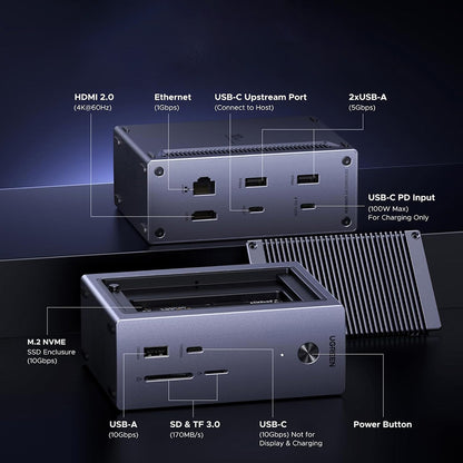 Multifunkčný Hub UGREEN CM923 (55735), 10v1, Sivý