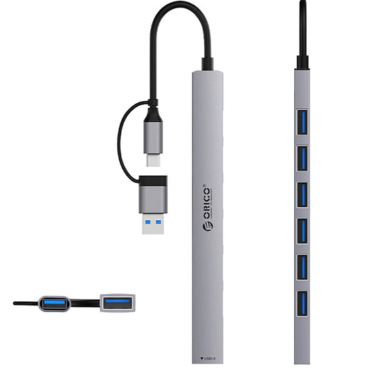 Hub USB / USB-C Orico YSA2-U3, 1 x USB-A 3.0 - 6 x USB-A, Sivý