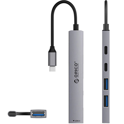 Hub USB-C Orico YSB4-U2, 1 x USB-A 3.0 - 2 x USB-A - 2 x USB-C, Sivý