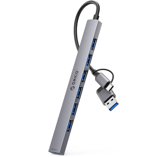Hub USB / USB-C Orico YSA2-U3, 1 x USB-A 3.0 - 6 x USB-A, Sivý