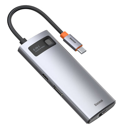 USB-C Hub Baseus Metal Gleam, 3 x USB-A 3.0 - 1 x USB-C - 1 x HDMI - 1 x RJ45, Sivý CAHUB-CW0G