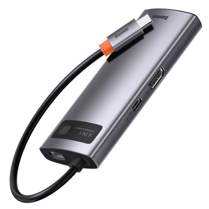 USB-C Hub Baseus Metal Gleam, 3 x USB-A 3.0 - 1 x USB-C - 1 x HDMI - 1 x RJ45, Sivý CAHUB-CW0G