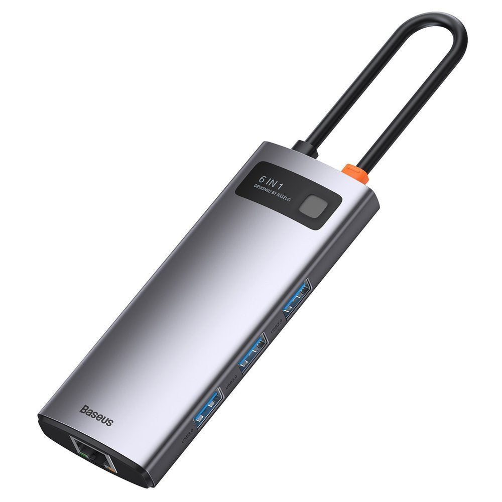 USB-C Hub Baseus Metal Gleam, 3 x USB-A 3.0 - 1 x USB-C - 1 x HDMI - 1 x RJ45, Sivý CAHUB-CW0G