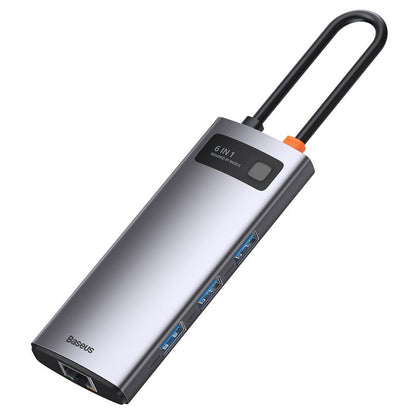 USB-C Hub Baseus Metal Gleam, 3 x USB-A 3.0 - 1 x USB-C - 1 x HDMI - 1 x RJ45, Sivý CAHUB-CW0G