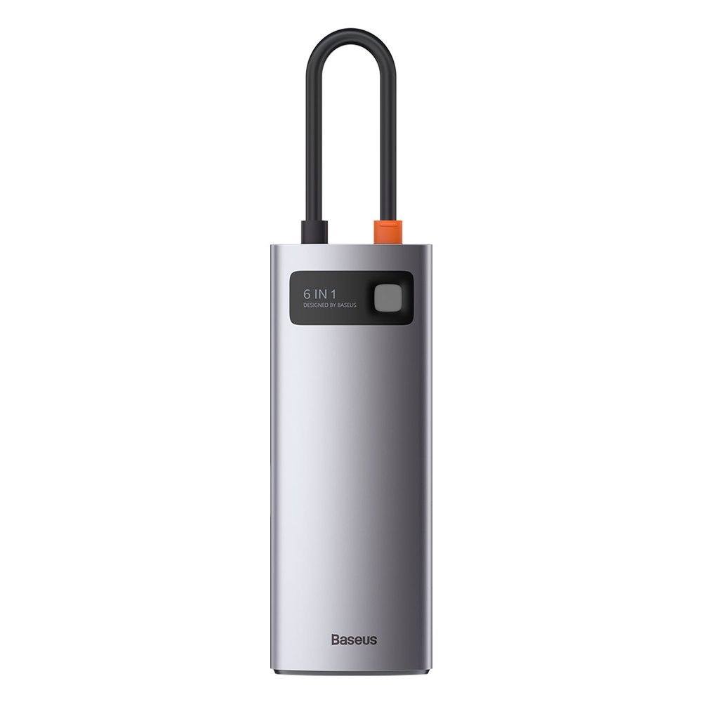 USB-C Hub Baseus Metal Gleam, 3 x USB-A 3.0 - 1 x USB-C - 1 x HDMI - 1 x RJ45, Sivý CAHUB-CW0G