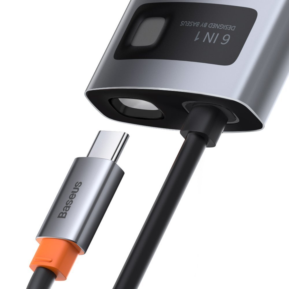 USB-C Hub Baseus Metal Gleam, 3 x USB-A 3.0 - 1 x USB-C - 1 x HDMI - 1 x RJ45, Sivý CAHUB-CW0G