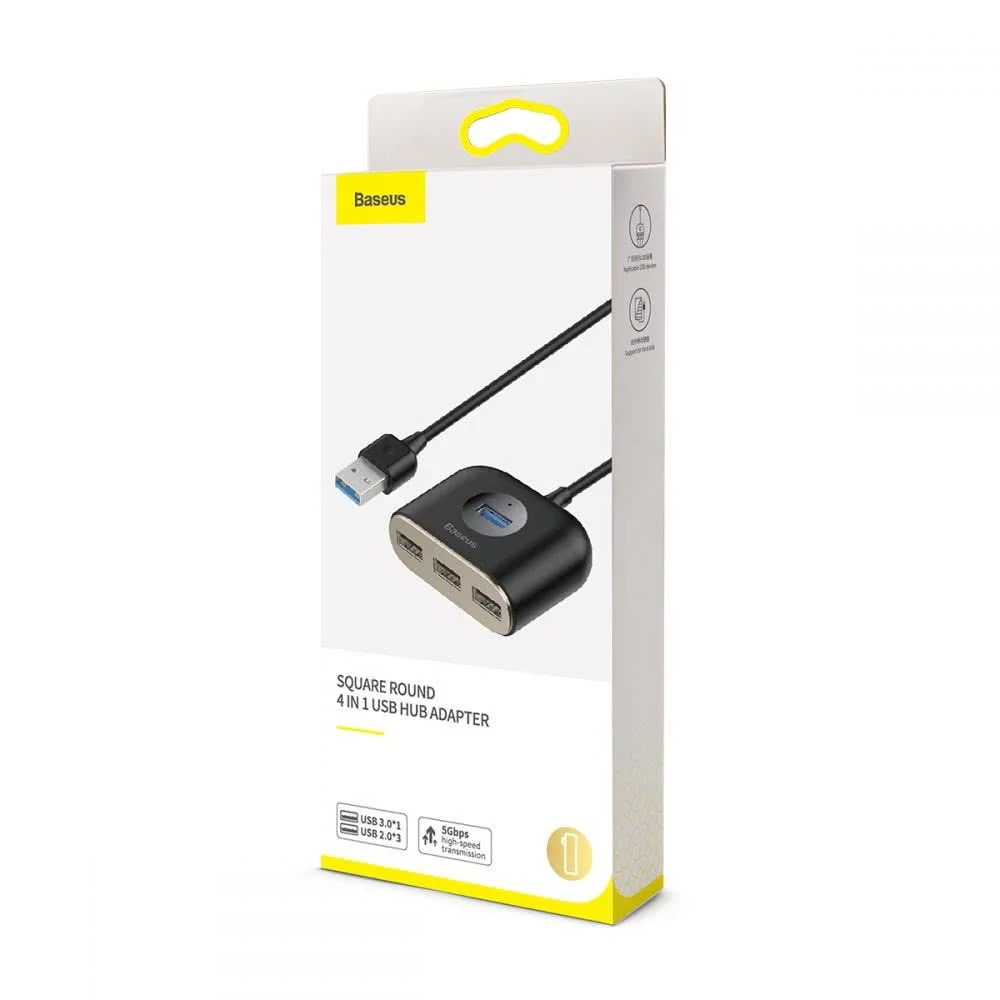 Hub USB Baseus Square, 1 x USB-A 3.0 - 3 x USB-A, Čierny CAHUB-AY01