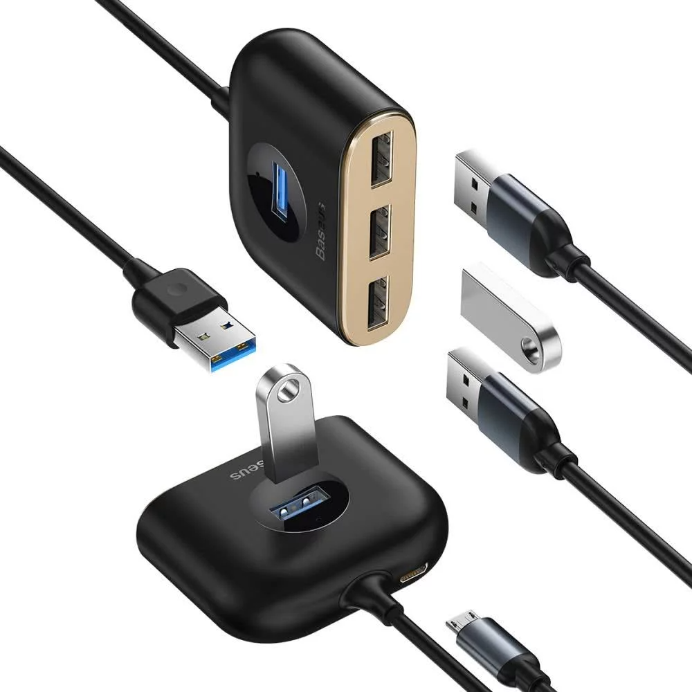 Hub USB Baseus Square, 1 x USB-A 3.0 - 3 x USB-A, Čierny CAHUB-AY01