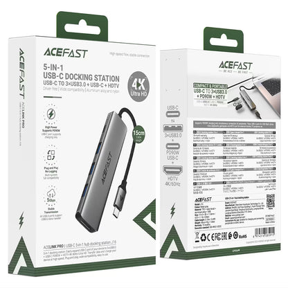 Hub USB-C Acefast J16, 5v1, Sivý